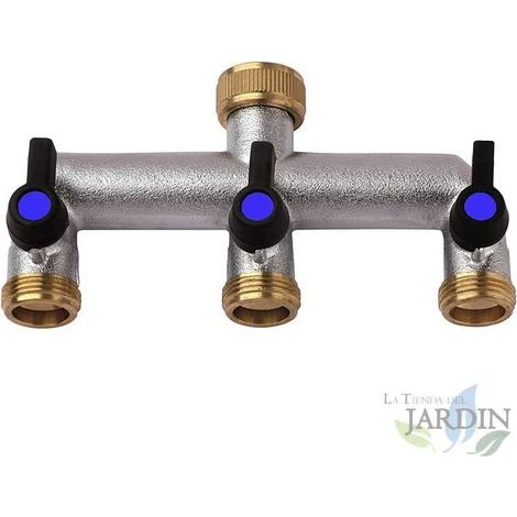 Suinga – Robinet mural extérieur triple métal 3 sorties 3/4'' – Finition chromée – Fermeture à bille 1/4 de tour – Pour irrigation simultanée (1/3)