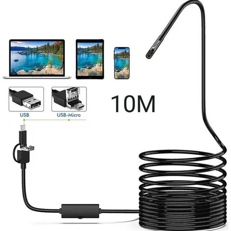 TELECAMERA MINI ENDOSCOPICA LED CAMERA ISPEZIONE FLESSIBILE 10M INGRESSO MICROUSB