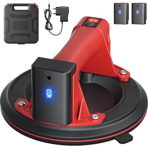 8-inch Electric Tile Suction Cup, Pump Suction Cup, 300kg Capacity, Digital Display, with 2 Batteries, Glazing Suction Cup for Tile, Glass Lifting, Marble