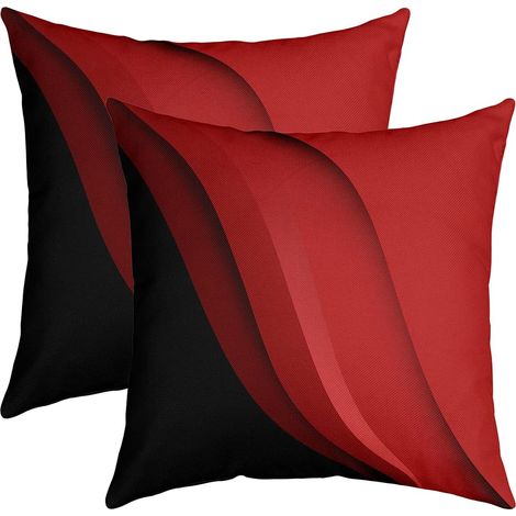 Taie d'oreiller 40x40cm Géométrique avec Ligne Housse Coussin pour Maison Le Salon Décor Lot De 2 Taie Oreiller Réversible Modern Résumé Art Rouge Noir Décor Housse de Coussin (1/5)