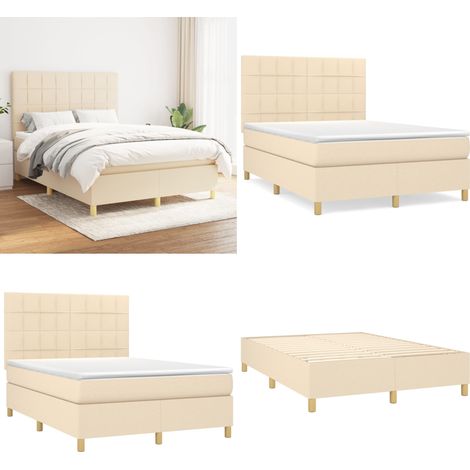 Sommier à lattes de lit avec matelas Crème 140x190 cm Tissu - Lit Plateforme - Lit Tapissier - Lit Double - Matelas Ressorts Ensachés - Literie - Home & Living (1/5)