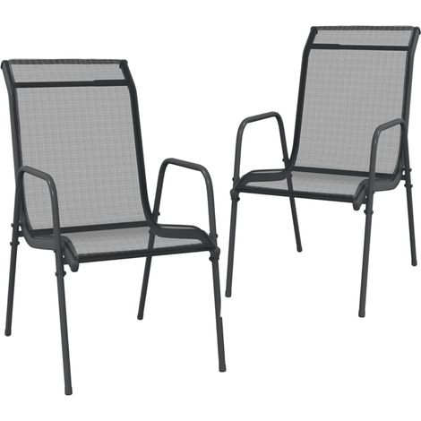 Chaises de jardin 2 pcs Acier et textilène Noir 2 (1/5)