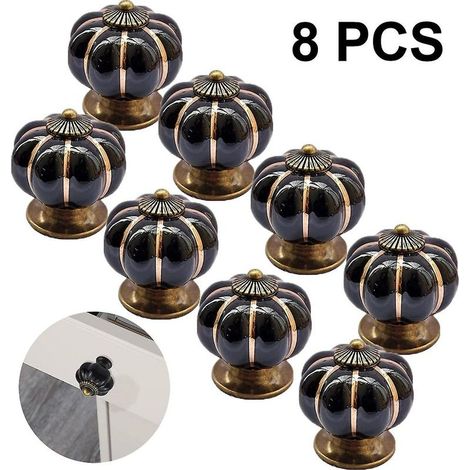 8-piece round ceramic pumpkin cabinet and furniture knobs, chrome-finished base drawer handles, door hardware, black knob (1/4)
