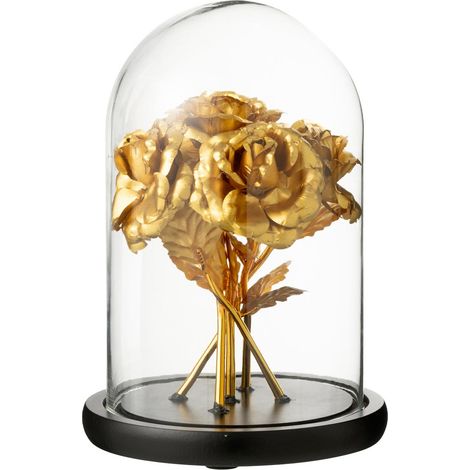 Cloche Déco en Verre "Bouquet de Roses" 26cm Doré (1/2)
