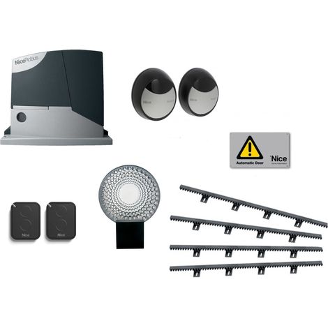 Nice – Kit de motorisation de portail coulissant 400 kg – Longueur de crémaillère 4 m – Système BlueBUS pour connexions simplifiées – Détection d'obstacles