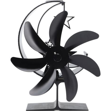 Heat-powered stove fan, 7-blade Moon model, quiet operation, hot air circulation, highly efficient log burner for wood accessories, black (1/5)
