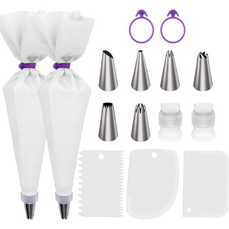Poche à Douille - Ensemble Poche Réutilisable en Silicone avec 6 Douilles en Acier Inoxydable et Adaptateur - Pour Décoration de Gâteaux et Pâtisseries - 1 Pièce (1/5)