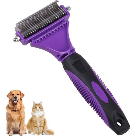 Self-cleaning Cat Brush, Dog Cat Comb Eliminate Tomentosis, Dog Comb Removal of Dead Hair and Under Hair, Double Blade Detangling for Dogs Cats (1/5)
