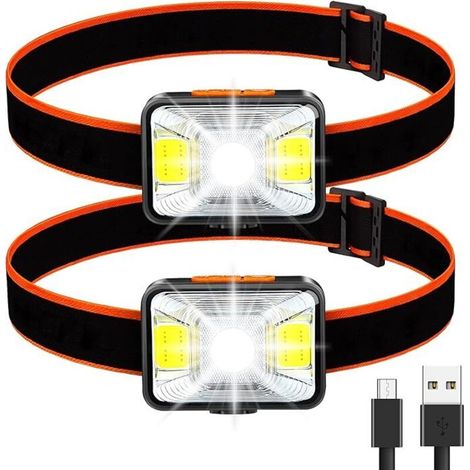 Lntyq Lampe frontale puissante [Lot de 2], lampe frontale LED rechargeable par USB, 2000 lumens, 5 modes d'éclairage, lumière blanche et rouge, étanchéité IPX5 pour la pêche, le camping, la lecture, l