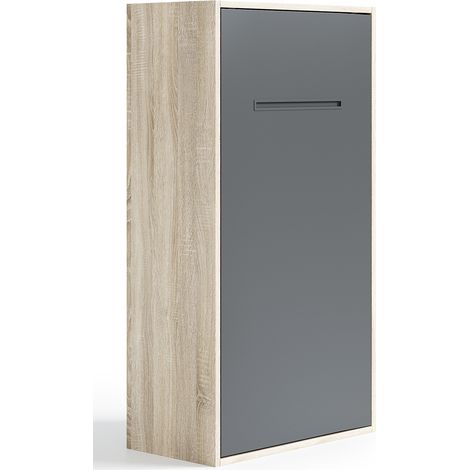 Lit escamotable vertical 150x190 Kibou-Coffrage Noyer-Façade Chêne gris (1/5)