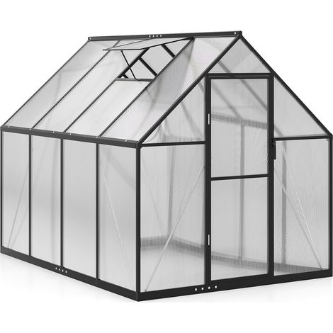 COSTWAY Serra da Giardino in Lega di Alluminio 250 x 190 x 195 cm, con Porta Bloccabile e Lucernario Regolabile, Pannello Trasparente in PC, Serra da Esterno per Piante, Fiori e Frutta (1/5)
