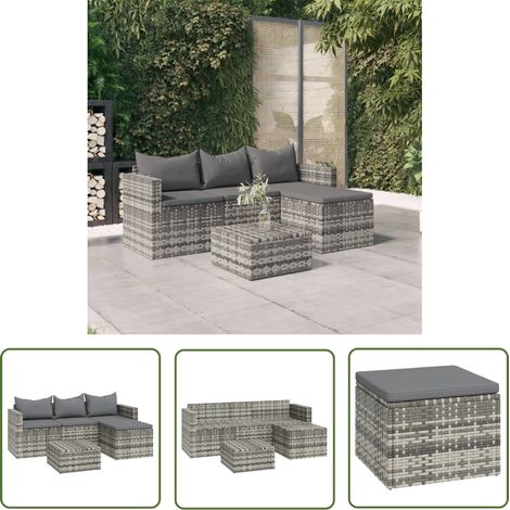 The Living Store Salon de jardin 3 pcs avec coussins Gris Résine tressée - Salon De Jardin - Mobilier De Jardin - Set De Salon - Meubles De Jardin - Chaise Lounge (1/5)