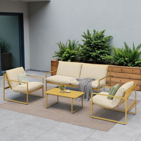Grand patio Gartenmöbel Set 4 Sitzer mit Kissen & Tisch, Rope Lounge Set, Metall (1/5)