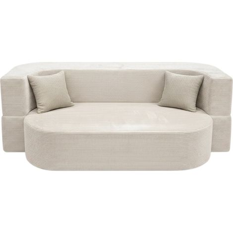 VENEDA - Canapé droit convertible velours côtelé 3 places - Beige