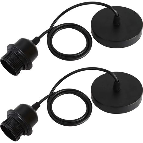 Suspension E27 Anneau Vis Câble Réglable 100CM E27 Porte Lampe Suspension Abat-jour Éclairage Plafond Salon Chambre Noir (1/5)