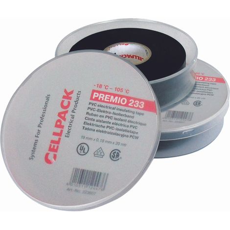 Rouleau de ruban adhésif 19mm x 20m - Noir - CellPack (1/4)
