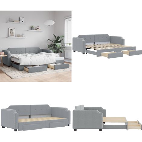 Tagesbett Ausziehbar mit Schubladen Hellgrau 90x200 cm Stoff - Sofa - Schlafcouch - Gästebett - Tagesbett - Wohnzimmermöbel - Home & Living