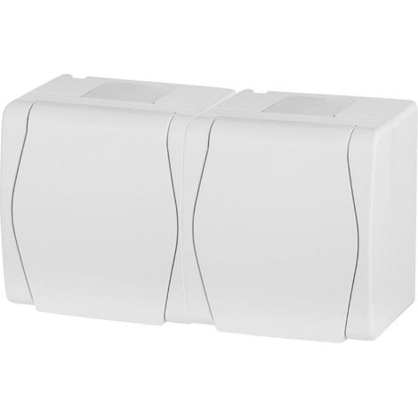 Enchufe doble hermético Hermes2 con/sin 16A IP44 con tapa completa, blanco 1022-00