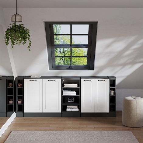 Set di mobili sottotetto Rion, Bianco rustico, 210 cm Set di 5 carcasse armadio profondità 60 cm, Vicco (1/5)
