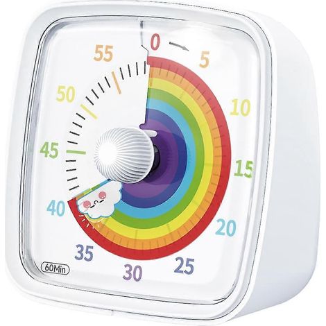 Minuterie visuelle de 60 minutes avec veilleuse, compte à rebours Pomodoro arc-en-ciel, pour enfants et adultes, blanc (1/5)
