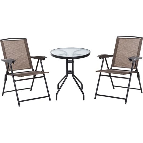 SET ARREDO PER ESTERNI CON TAVOLINO IN VETRO E SEDIE, MARRONE (1/5)