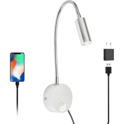 2 Stück Leselampe mit USB-Ladeport, 3W Nachttischlampe mit Klemmfunktion, Stehleuchte für Sofa, Couch, Bett, Büro - Kaltweiß