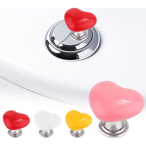 (4 Couleurs, Type Adhésif) 4 Pièces Bouton de Toilette, Bouton de Coeur pour les Toilettes Bouton de Chasse d'Eau Bouton Poussoir de Réservoir de Toilette Aide pour Salle de Bain Maison Hôtel (1/5)