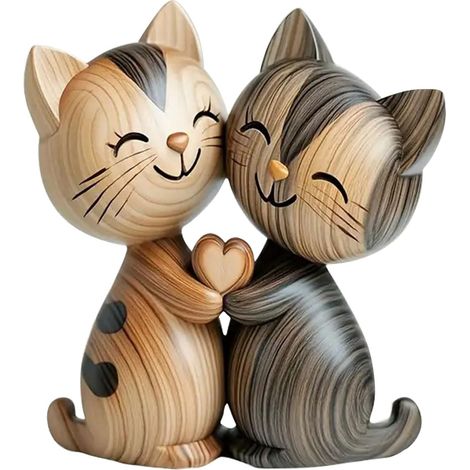 Sculpture en Bois d'un Couple de Chats – Décoration de Bureau en 2D Plate avec câlin, décoration pour Maison et Bureau, Cadeau Unique pour Amoureux des Chats (1/5)