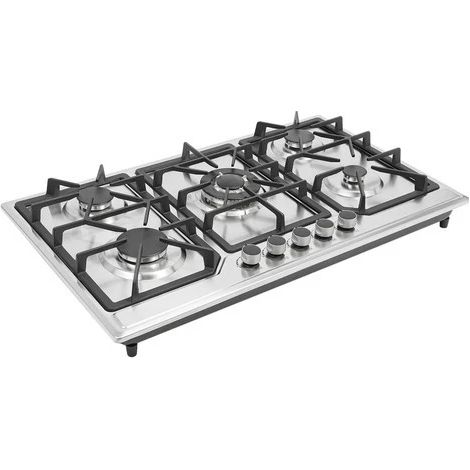 Cuisinière à gaz 5 feux, 86 x 51 x 12 cm, double installation, en acier inoxydable, Table de cuisson à gaz pour grandes cuisines, restaurants et hôtels, compatible avec gaz liquéfié et gaz naturel