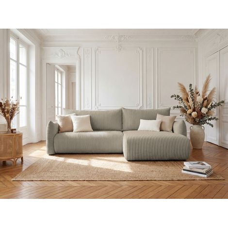 Ecksofa Schlafsofa MAILAND in Stoff Tilia Taupe Ottomane Rechts (1/5)