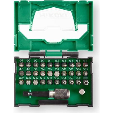 Hikoki – Jeu d'embouts 32 pièces – 7 torx, 4 phillips, 4 pozidriv, 4 plats, 4 6 pans – Porte embout magnétique – Pour vissage rapide