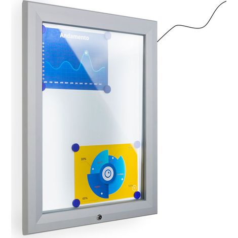 Bacheca da Esterno con Apertura a Ribalta 58,5x76x4,7 cm in Alluminio con Led Silver (1/5)