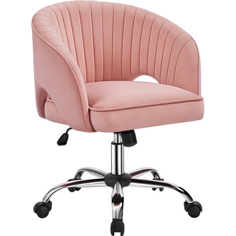 Yaheetech Poltroncina/Sedia da Ufficio Scrivania Ergonomica Imbottita a Rotelle Girevole Reclinabile Altezza Regolabile Rosa/Schiuma e velluto, Base Argento