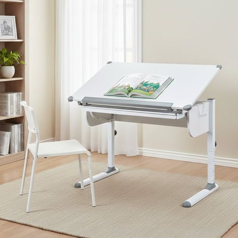 Dmora Bureau réglable en hauteur avec étagère inclinable, en métal blanc, 110x68x55-78 cm (1/5)