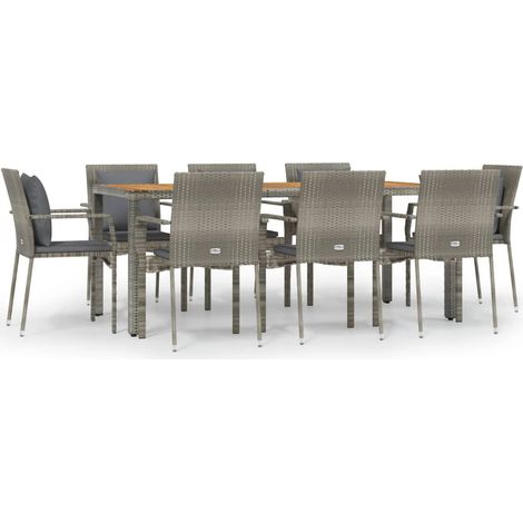 Maison Exclusive - 9-tlg. Garten-Essgruppe mit Kissen Grau Poly R