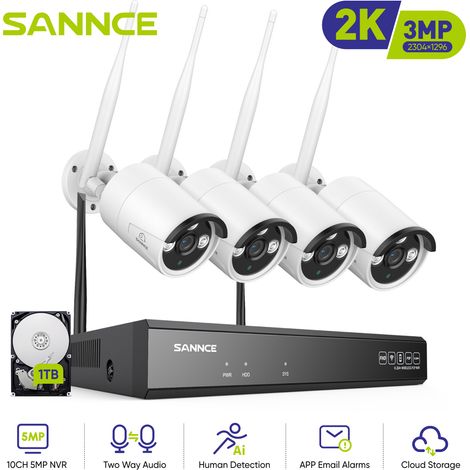 SANNCE Kit Videosorveglianza WiFi 8CH con 4 Wireless Telecamera IP 3MP Intelligenti Microfono Sistema di Sorveglianza Eseterno,1TB (1/5)