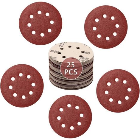 Lot de 25 disques abrasifs 125 mm pour polir le bois et le métal (5 x grain abrasif 40/60/80/120/180). (1/5)
