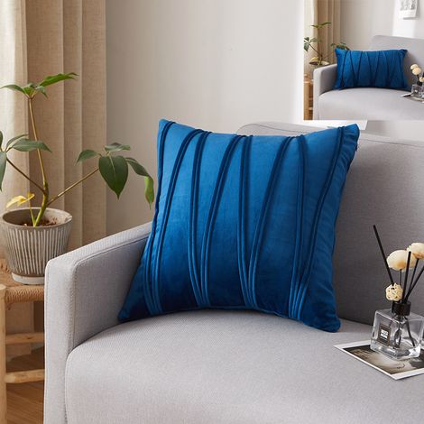 Housse de Coussin Rayures Géométriques Tridimensionnelles Velours Taie d'oreiller Décoratif Maison Salon Canapé Chambre Foncé 2 30x50cm Bleu (1/5)