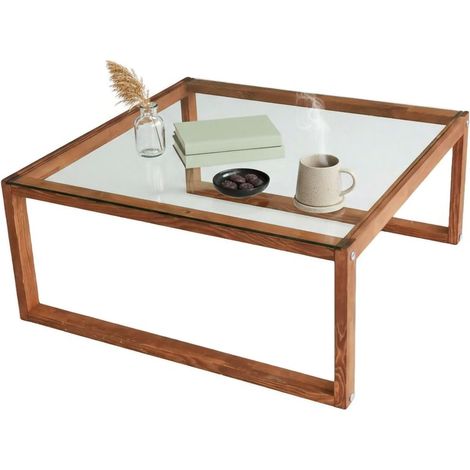 Dmora - Tavolino da salotto Gomeisa, Tavolo basso da caffè, Portariviste per divano, Ripiano da soggiorno, 90x90h40 cm, Noce, con imballo rinforzato, con imballo rinforzato