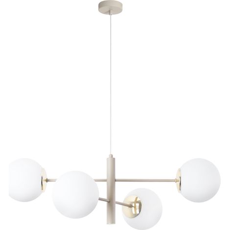 Suspension Vicenza en cachemire et or, 4 lampes, abat-jour blancs E14 (1/5)