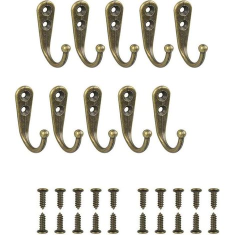 10pcs Single Hooks Bronze Wall Hooks Bronze Tone Coat Hooks with Mounting Screws (1/5)