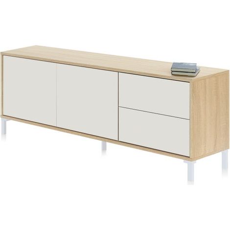 Mueble TV Lea Blanco Artik (Blanco Mate) - Roble Canadian (ancho) x 47cm (alto) (1/5)