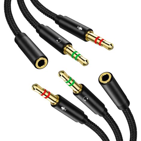 2PCS Adaptateur Jack Audio Stéréo 3,5mm, 35 cm, Femelle vers 2 Mâles, Splitter Jack 3.5 Male Femelle en Y, Répartiteur de Micro pour Casque avec Câble Nylon Tressé, Adaptateur Double Jack 3.5 mm (1/5)