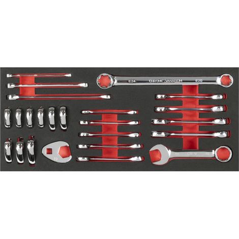 Sealey TBT50 Stubby Combination, TRX-Star & Crow's Foot Spanner Set with Tool Tray 24pc