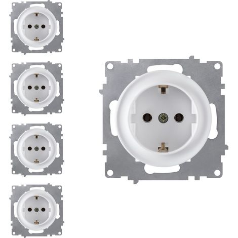 Prise de courant EU type Schuko avec bornes à vis – Lot de 5 – Sécurité anti-incendie – Matériaux ininflammables – Warm-On (1/5)