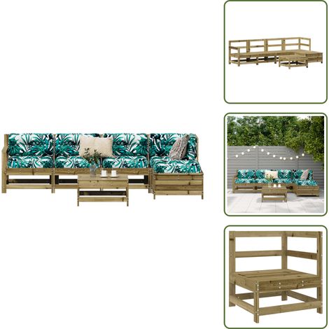 The Living Store Salon de jardin 6 pcs bois de pin imprégné - Ensemble Salon De Jardin - Mobilier De Jardin - Salon Extérieur - Canapé D'extérieur - Set De Canapés