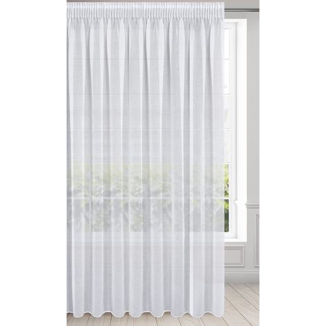 Rideau Voilage à Galon Fronceur - 1 pièce. Semi-Transparent Rideau, Draperies, Décorations d'intérieur de Fenêtre de Salon, Chambre, Cuisine, 350x250 cm, Blanc (1/5)
