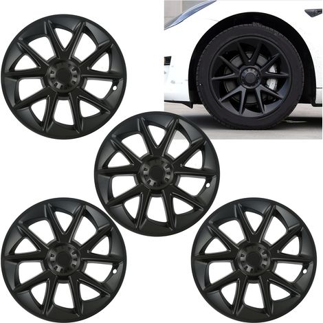Enjoliveurs pour jantes 18 pouces Tesla Model 3 (2017-2022) (noir mat, style lame, sans marquage) - Lot de 4 (Les dimensions indiquées dans le titre correspondent à la taille de jante compatible, et n (1/5)