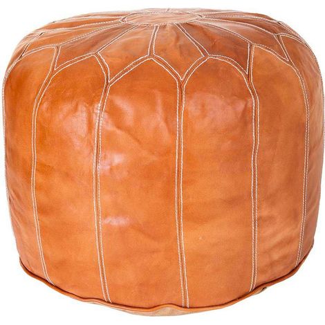pouf en cuir marron clair style marocain pour salon cosy - marron clair cuir artisanal (1/5)