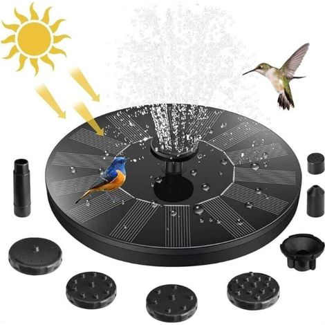 Fontaine solaire extérieure de jardin – Pompe 1,5 W – 7 buses pour bains d'oiseaux – Hauteur d'eau 30-50 cm – Décoration étangs et patios
